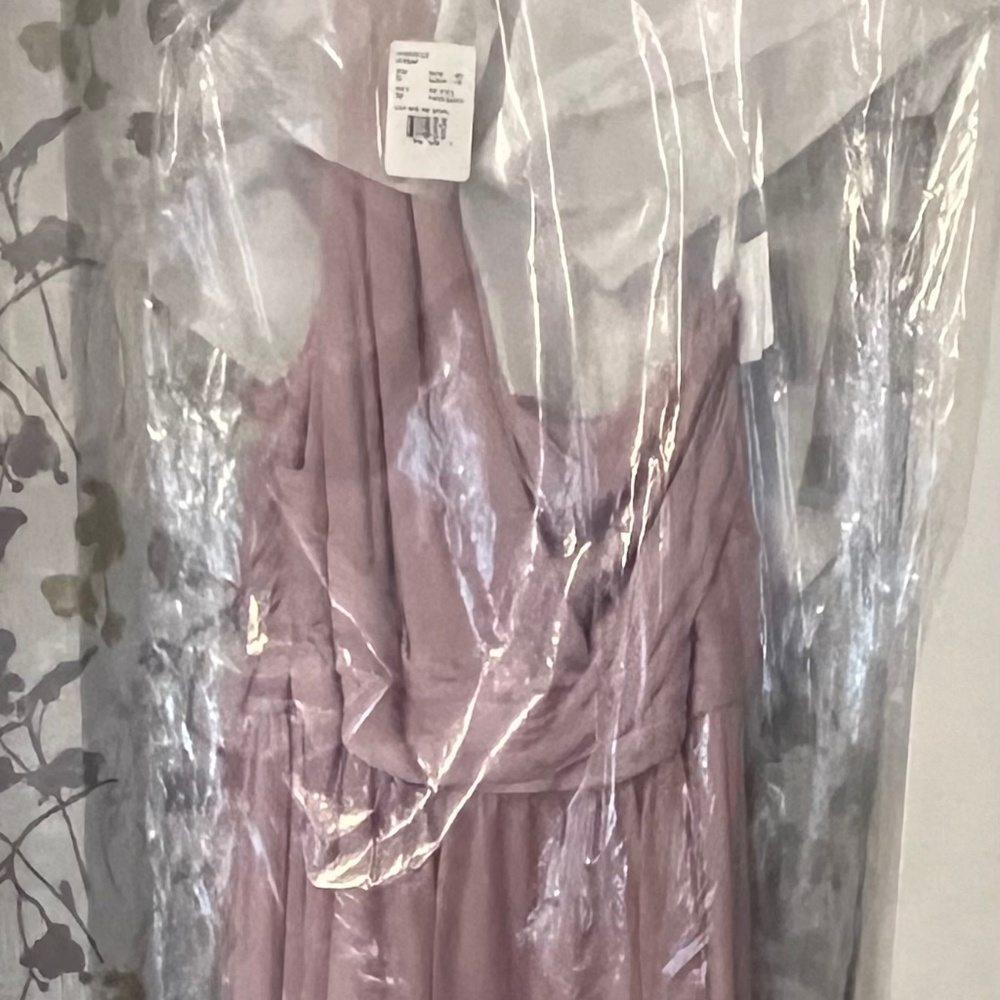 One shoulder, rose quartz bridesmaids dress